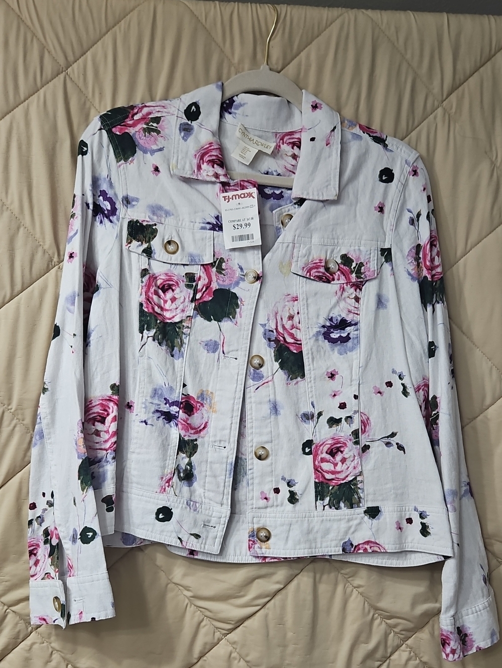 Floral Print Button-Up Jacket - Pink & Purple Roses